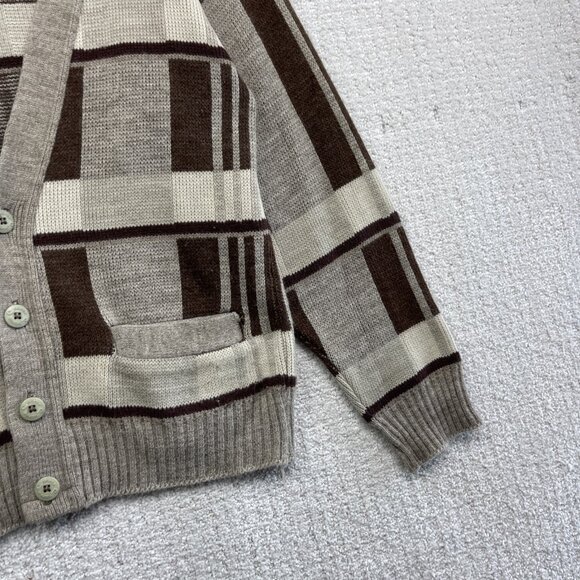 VTG Cooper Wool Blend Cardigan Brown Color block Men S Grandpa 90s Canada Made - Picture 4 of 15